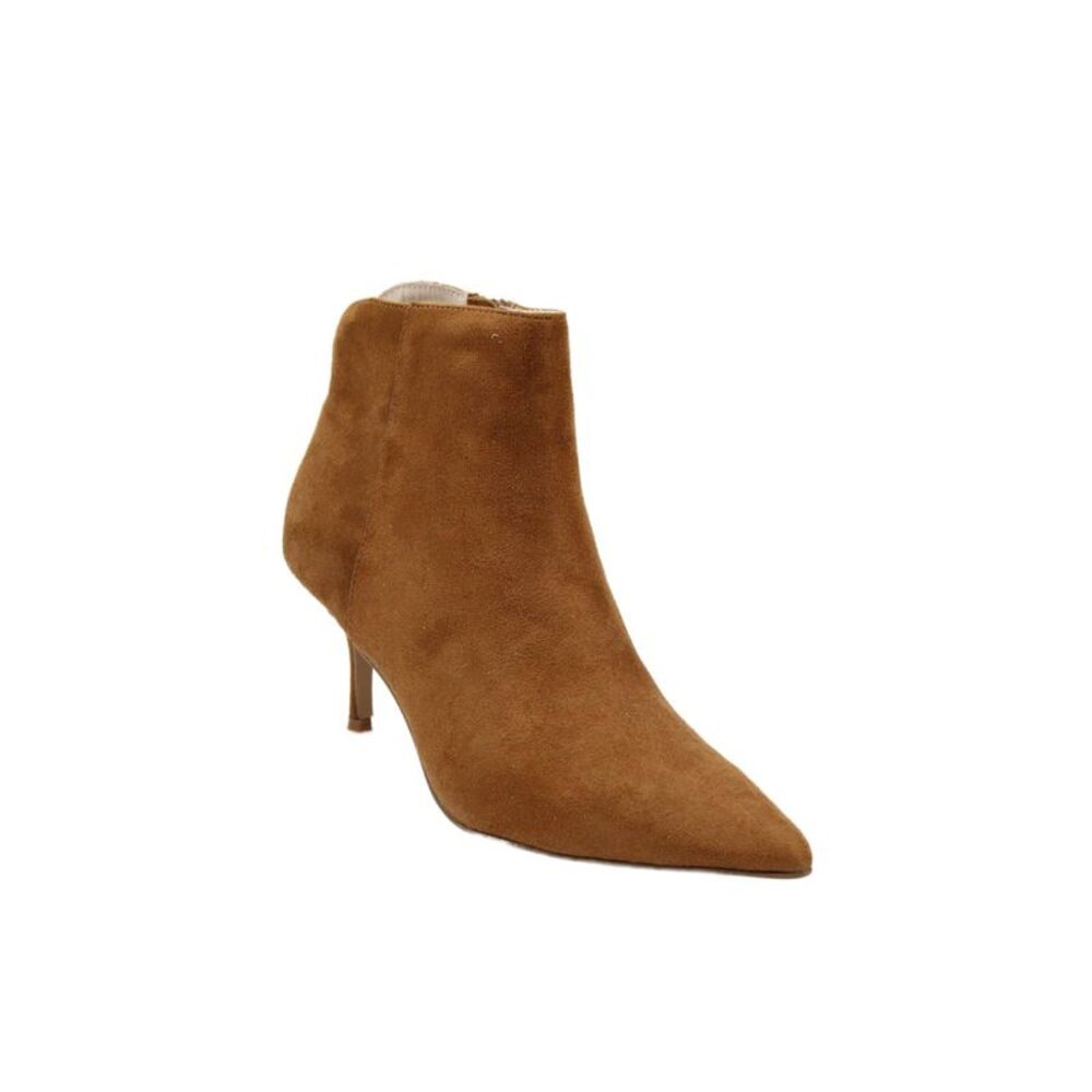 Charles Womens Vegan Suede Pointed Toe Heels Ankle Boots Shoes Brown Size 8M